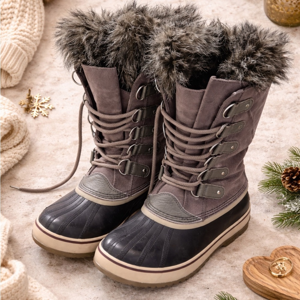 Sorel Waterproof Lace-Up Faux Fur Snow Boots Size 7.5